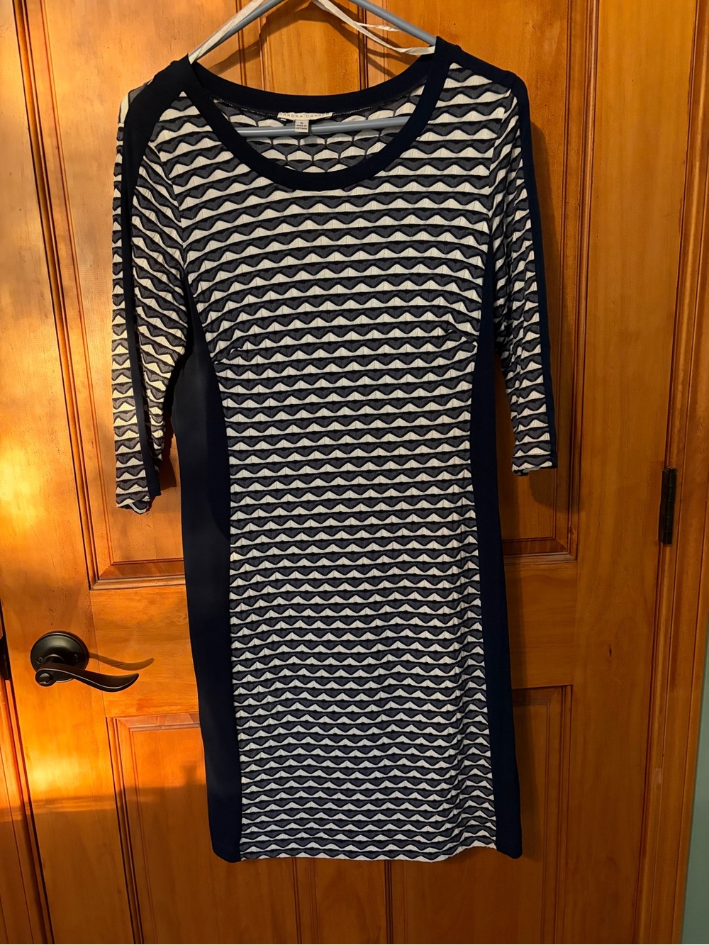 Sandra Darren Navy and White Patterned Midi Dress